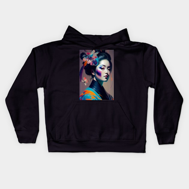 Japanese Geisha In Colorful Oil Paints. Gift Idea For Japan Fans 2 Kids Hoodie by PD-Store